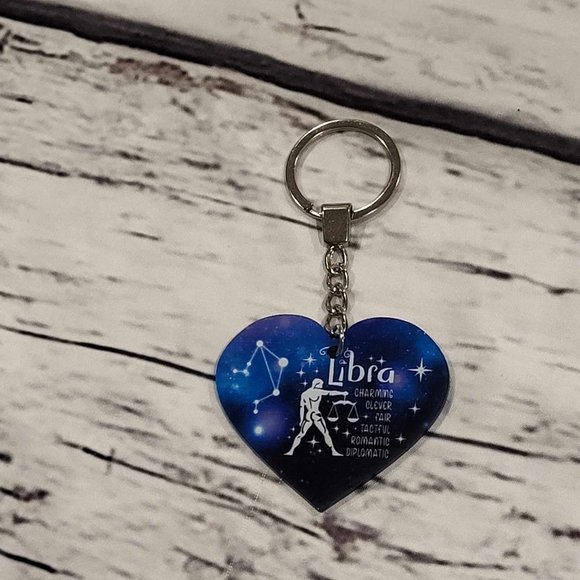 New Zodiac Universe Blue Heart  Libra Keychain - Picture 4 of 7